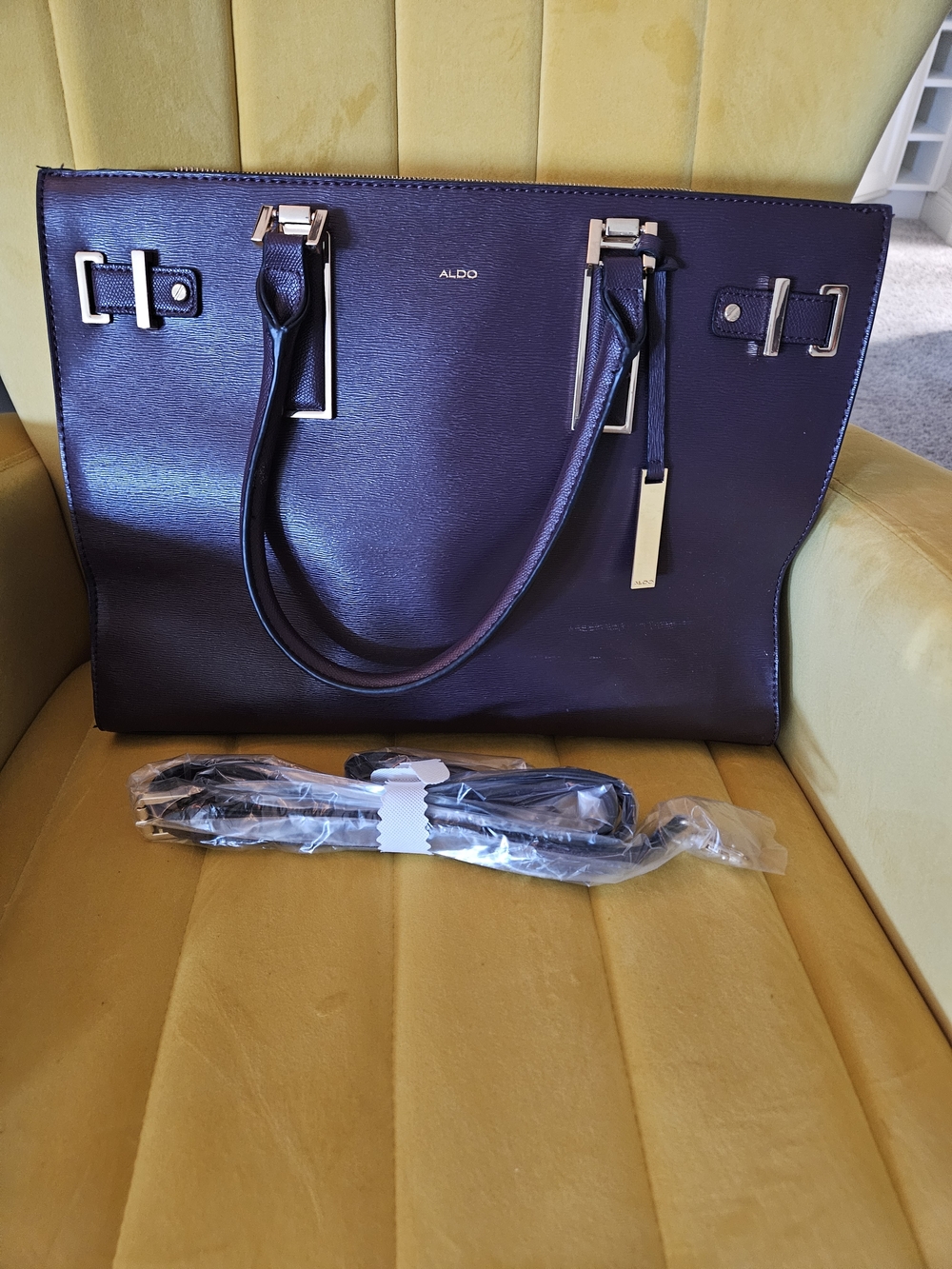 Burgundy ALDO Tote with Gold Hardware